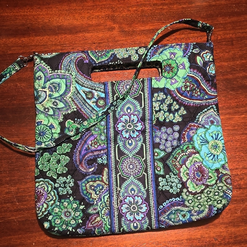 Vera Bradley Quilted Black and Green Shoulder Bag with Adjustable Strap